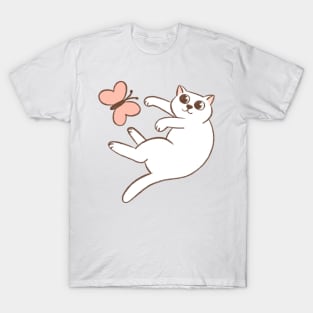 Cute white kitty and butterfly T-Shirt